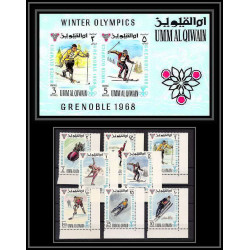 160c - Umm al Qiwain MNH ** N°233/240 A + bloc 12 jeux olympiques (winter olympic games) grenoble 1968 bob hockey 