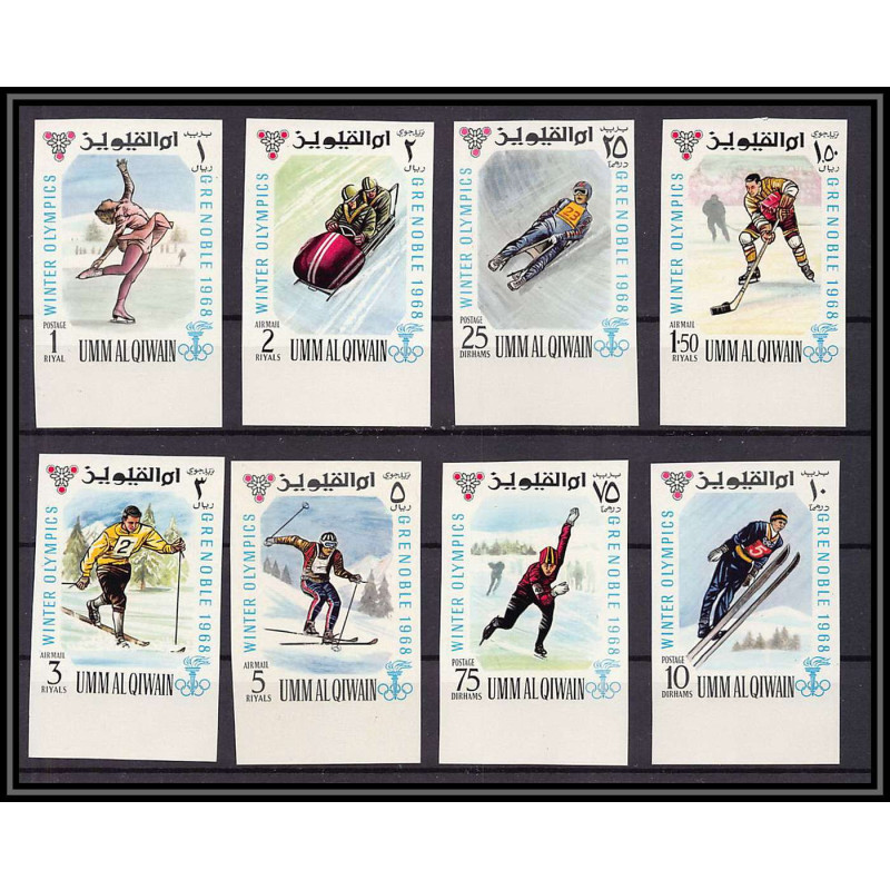161 - Umm al Qiwain MNH ** N°233/240 B Non dentelé imperf jeux olympiques olympic games grenoble 68 hockey