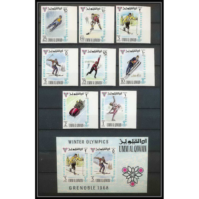 161a Umm al Qiwain MNH ** N°233/240 B + BLOC 12 Non dentelé imperf jeux olympiques olympic games grenoble 68