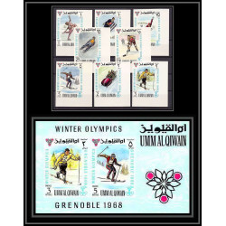 161b - Umm al Qiwain MNH ** N°233/240 B + BLOC 12 Non dentelé imperf jeux olympiques olympic games grenoble 