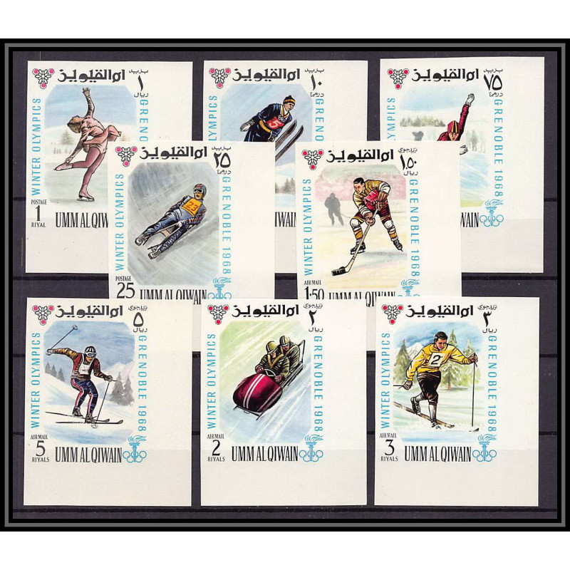 161c - Umm al Qiwain MNH ** N°233/240 B Non dentelé imperf jeux olympiques olympic games grenoble 68 hockey