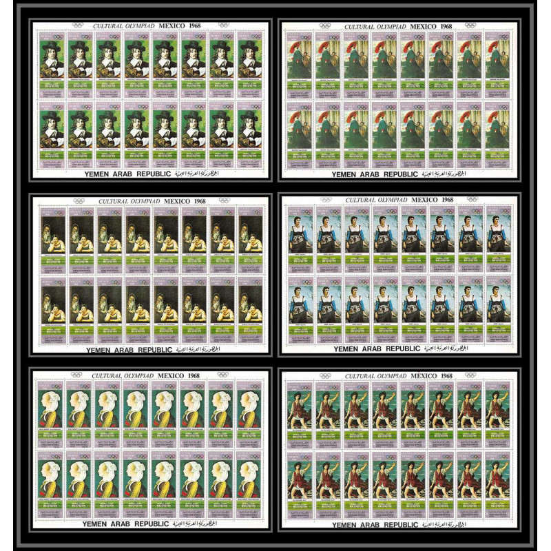 163d YAR (nord yemen) MNH ** N°998/1003 A jeux olympiques olympic games MEXICO (tableaux painting) feuilles sheets