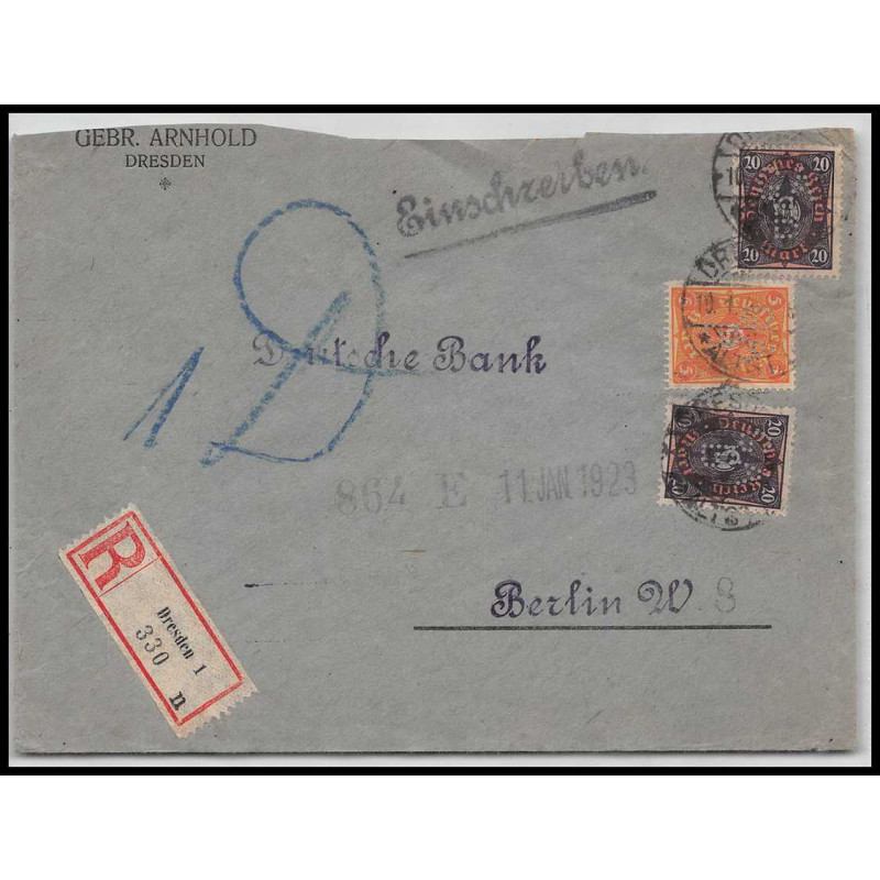 14314 recommandé perforé perfin GAB GERBR ARNHOLD reich dresden berlin 1923 lettre cover allemagne germany