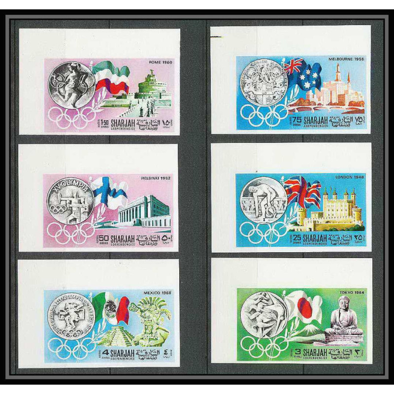 170 - Sharjah MNH ** N°496/501 B jeux olympiques (history of the olympic games) mexico tokoy Non dentelé imperf