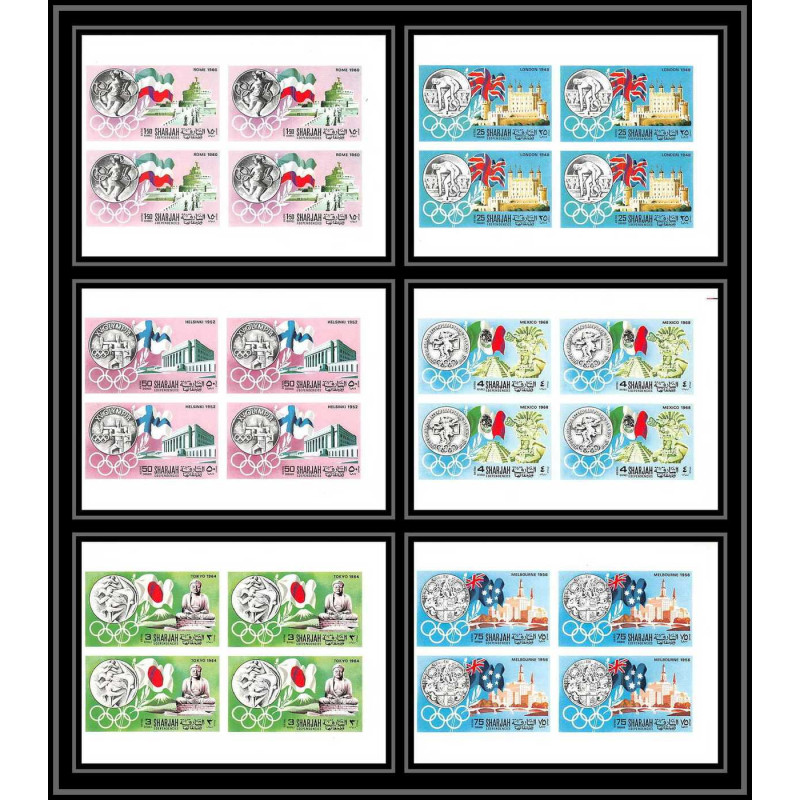 170b Sharjah MNH ** N°496/501 B jeux olympiques (history of the olympic games) mexico bloc 4 Non dentelé imperf