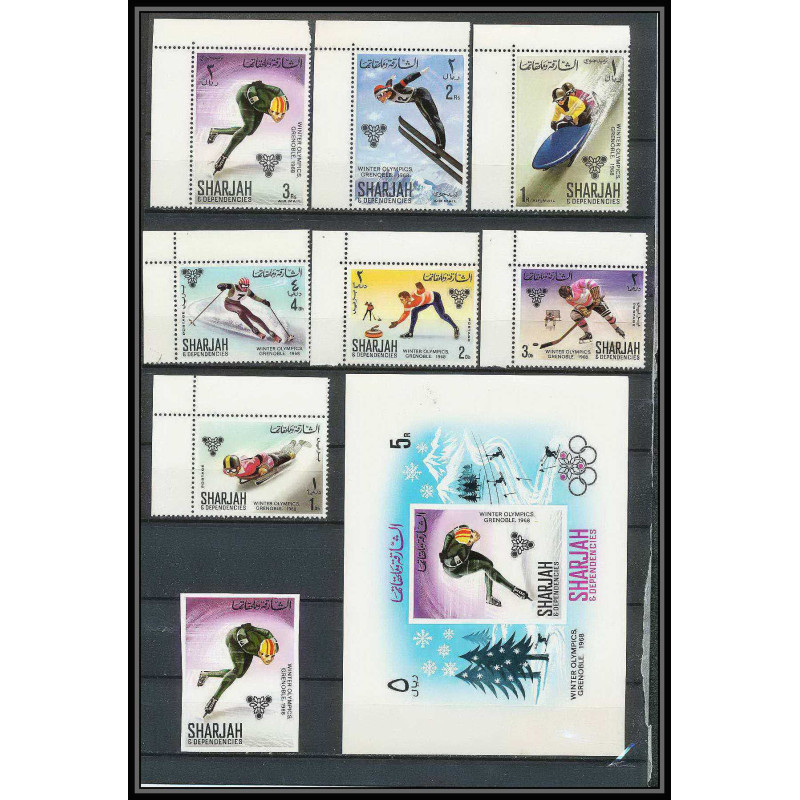 171a - Sharjah MNH ** N°400/407 A + bloc 31 jeux olympiques (winter olympic games) grenoble 1968 hockey bob jumping