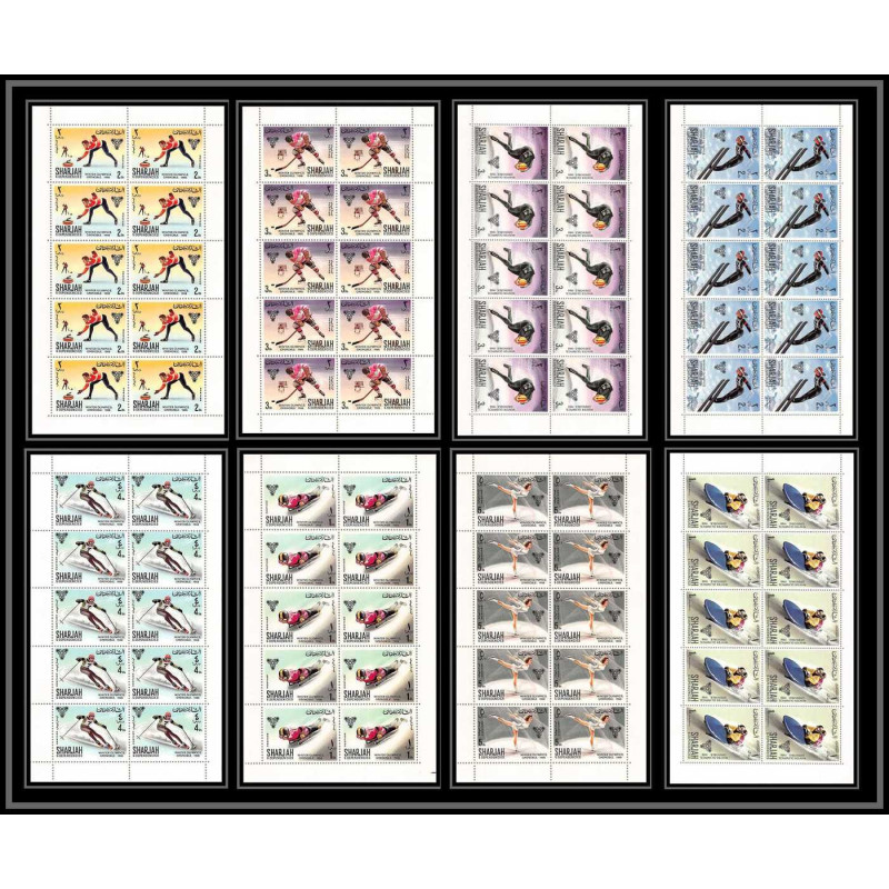 171b - Sharjah MNH ** N°400/407 A jeux olympiques (winter olympic games) grenoble 1968 hockey feuilles sheets