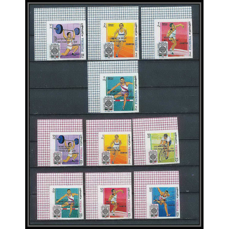 180 - Fujeira MNH ** Mi N°292/301 B overprint Non dentelé imperf jeux olympiques olympic games mexico 68