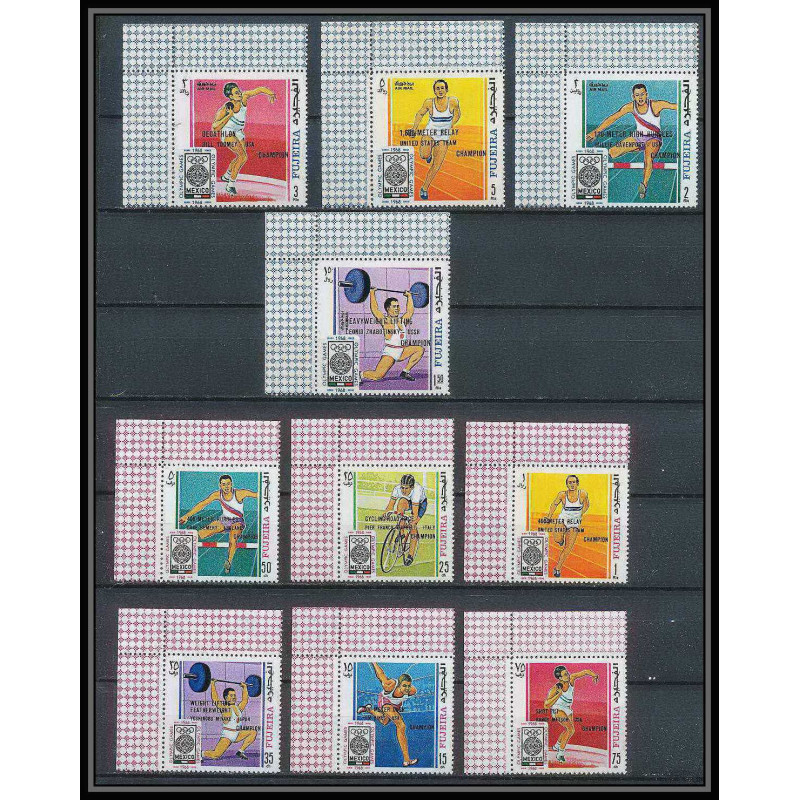 182 - Fujeira MNH ** Mi N°292/301 A overprint black jeux olympiques olympic games mexico 68 cycling weightlifting