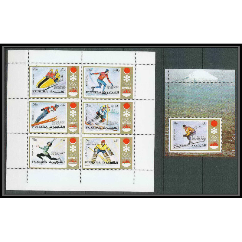 189a Fujeira MNH ** Mi N°839/844 + bloc 90 A overprint jeux olympiques olympic games SAPPORO 72 hockey