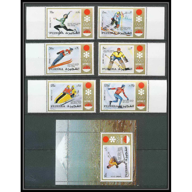 189b Fujeira MNH ** Mi N°839/844 + bloc 90 A overprint jeux olympiques olympic games SAPPORO 72 hockey