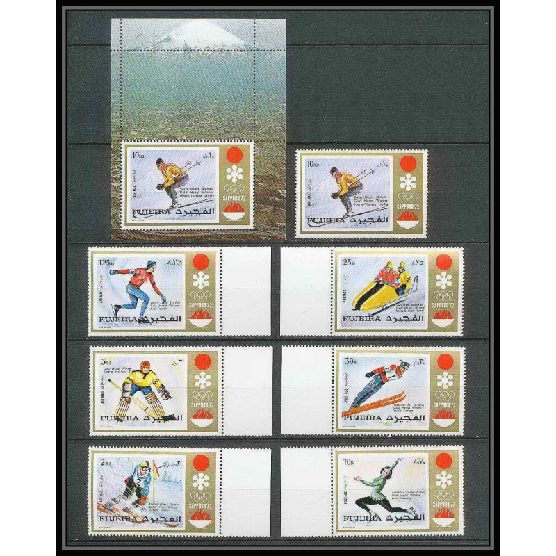 189c Fujeira MNH ** Mi N°839/844 + bloc 90 A overprint jeux olympiques olympic games SAPPORO 72 hockey
