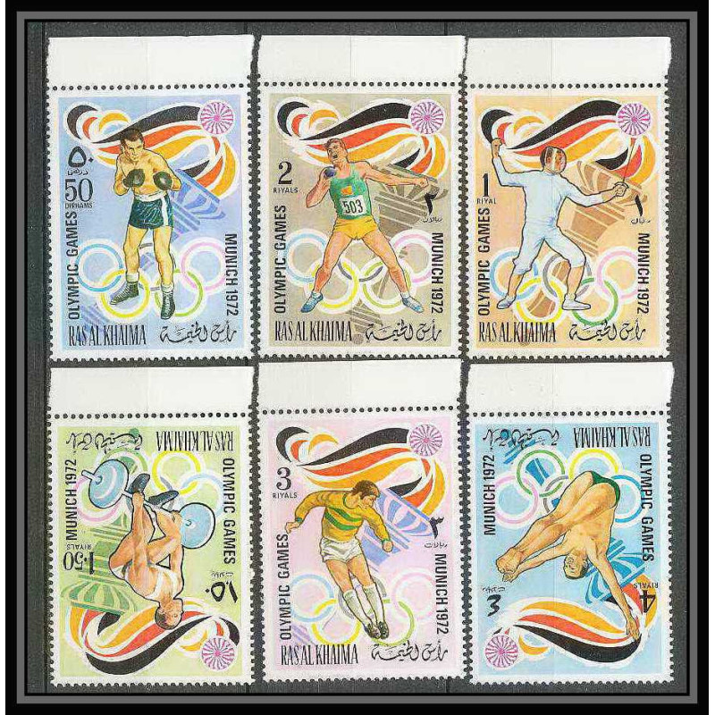 191 Ras Al Khaima MNH ** Mi N°649/654 A jeux olympiques olympic games MUNICH 72 Football (Soccer) fencing diving
