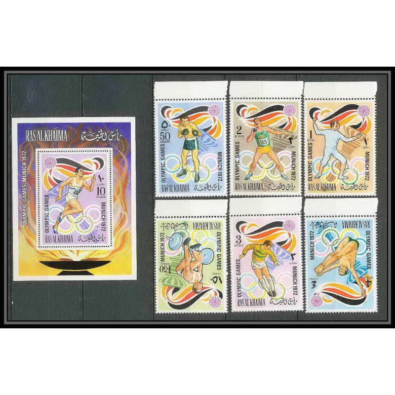 191a Ras Al Khaima MNH ** Mi N°649/654 A bloc 119 A jeux olympiques olympic games MUNICH 72 Football (Soccer)