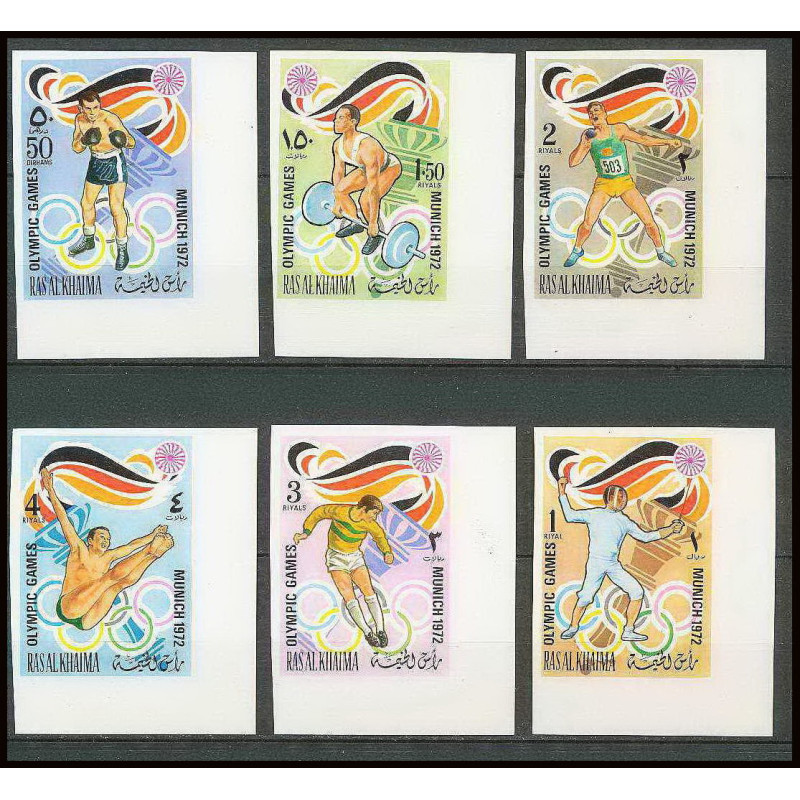 192 Ras Al Khaima MNH ** Mi N°649/654 B Non dentelé imperf jeux olympiques olympic games MUNICH 72 soccer