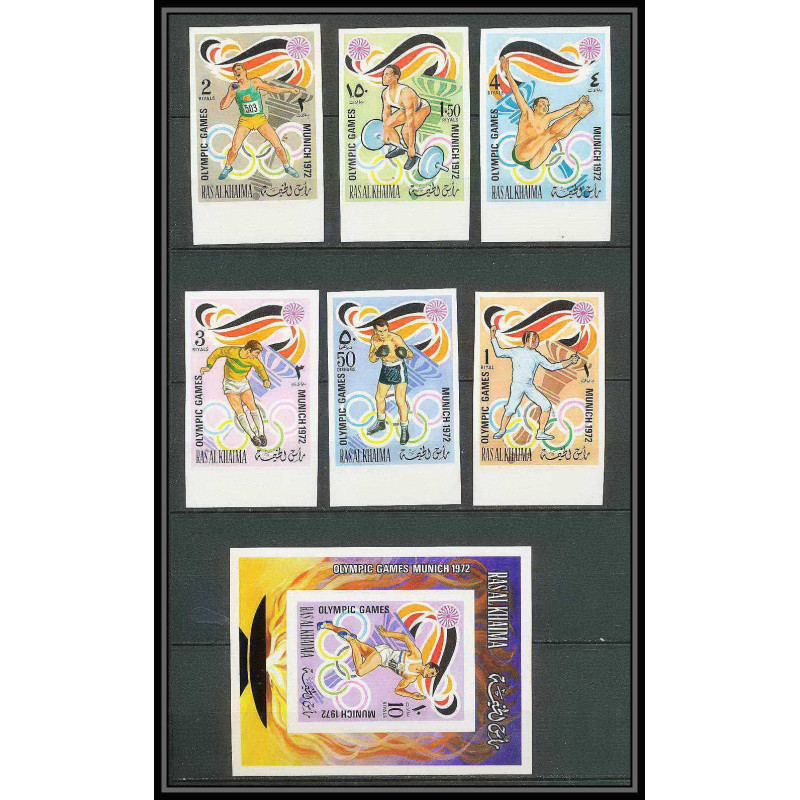 192a Ras Al Khaima MNH ** Mi N°649/654 B bloc 116 Non dentelé imperf jeux olympiques olympic games MUNICH 72
