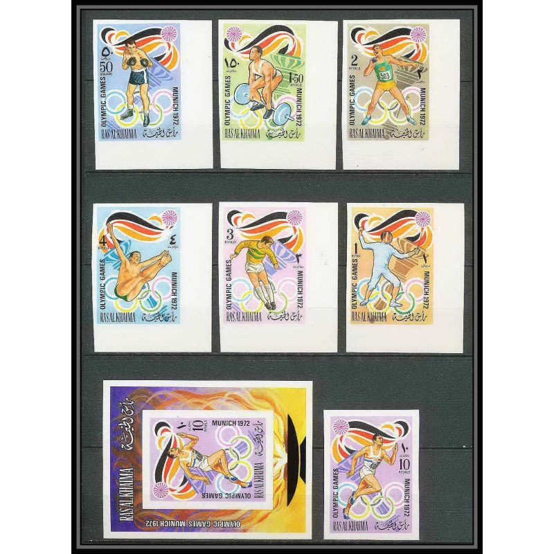 192b Ras Al Khaima MNH ** Mi N°649/654 B bloc 116 Non dentelé imperf jeux olympiques olympic games MUNICH 72