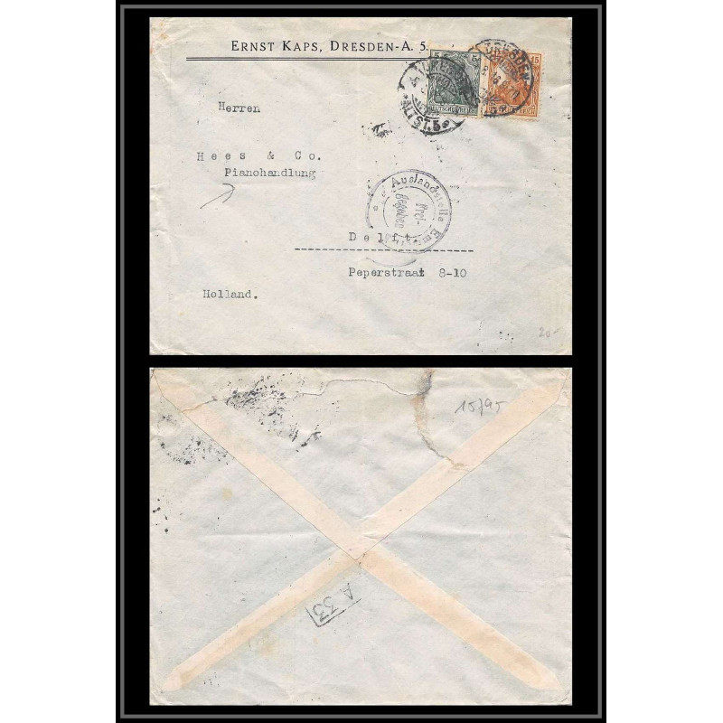 15795 guerre 14/18 censure ww1 allemagne reich kaps dresden 1916 delft nederland lettre cover