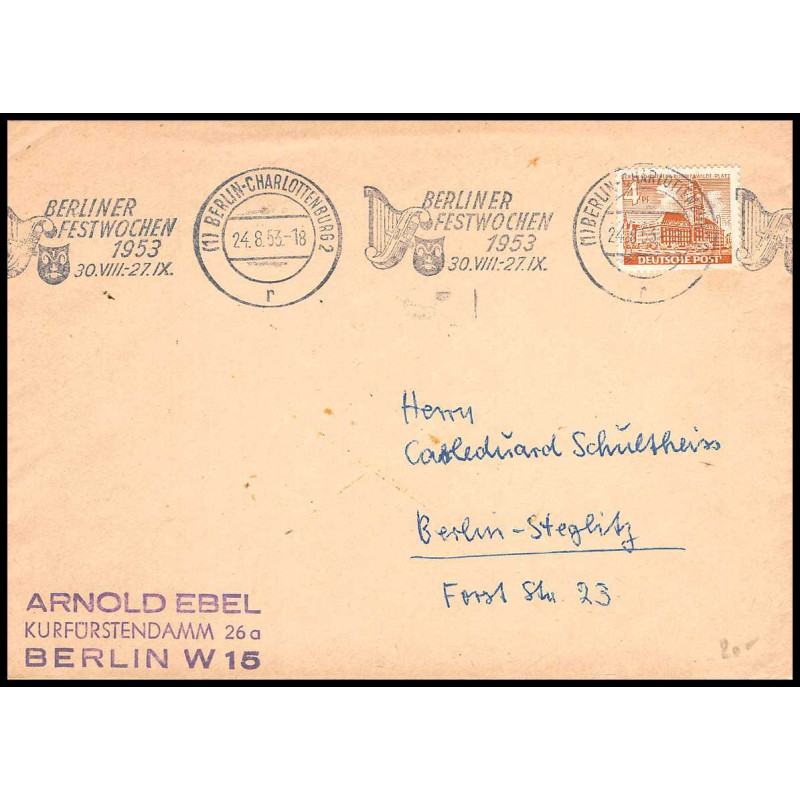 15819 allemagne deutsche post krag berlin festwochen 1953 lettre cover
