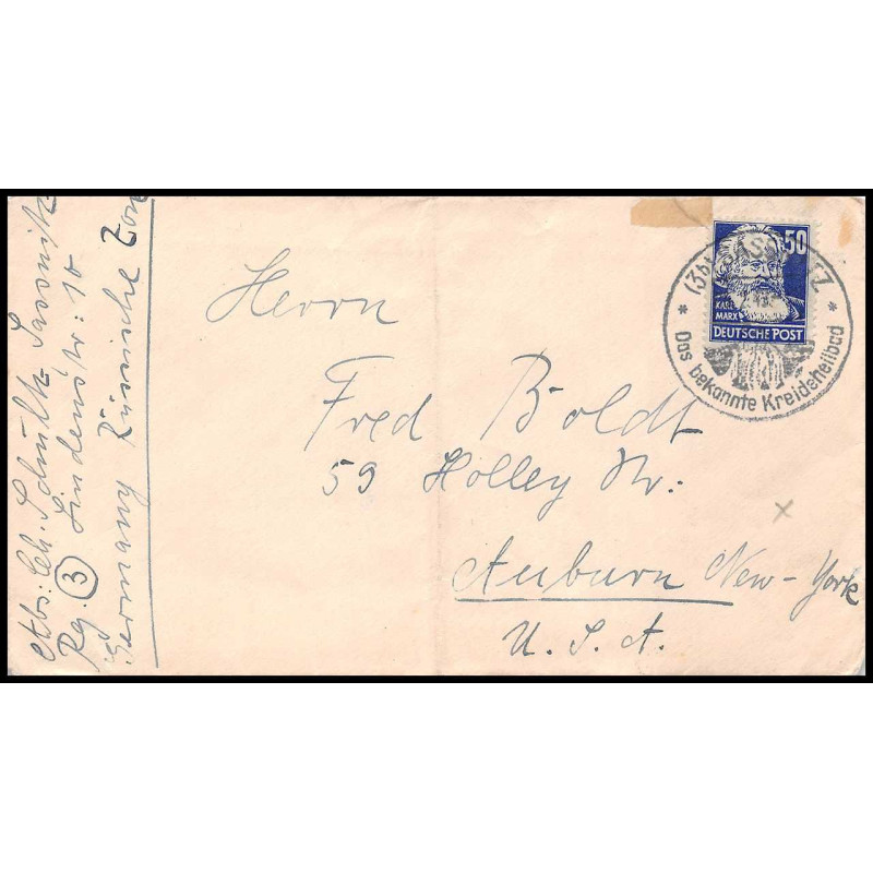 15821 allemagne deutsche post N°44 karl marx sowjetische zone new york usa seul sur lettre cover