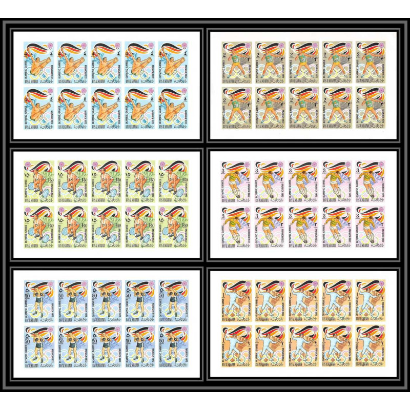 192c Ras Al Khaima MNH ** Mi N°649/654 B jeux olympiques olympic games Non dentelé imperf MUNICH 72 feuilles (sheet