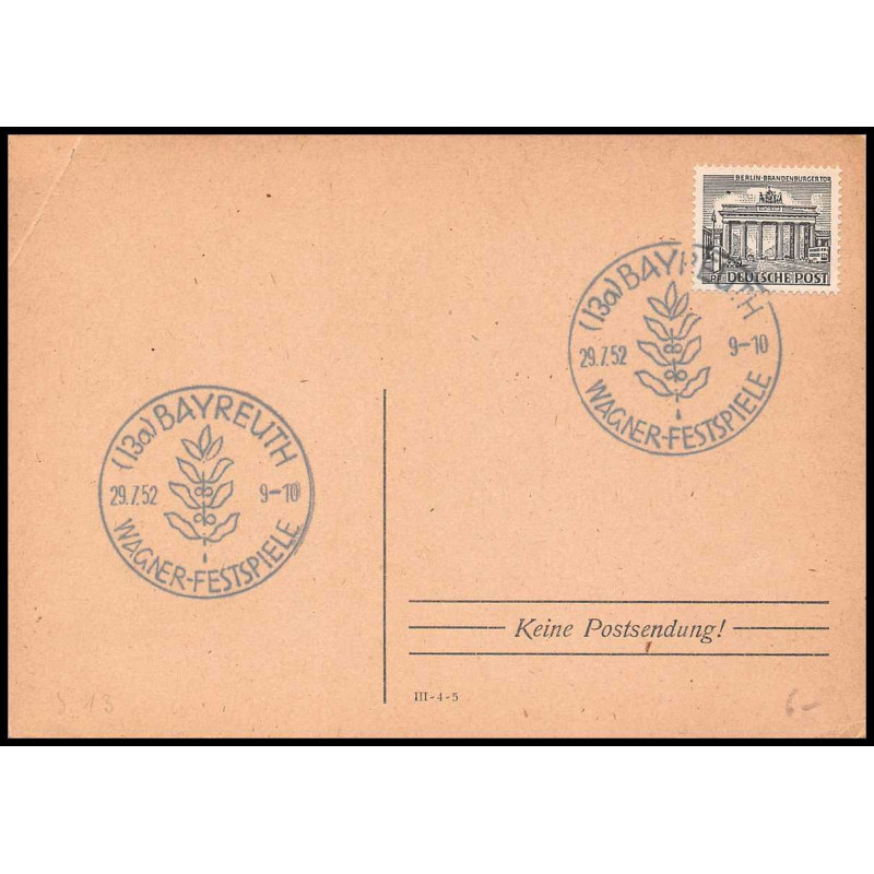 15835 allemagne deutsche post bayreuth 1952 wagner festspiele 1952 lettre cover