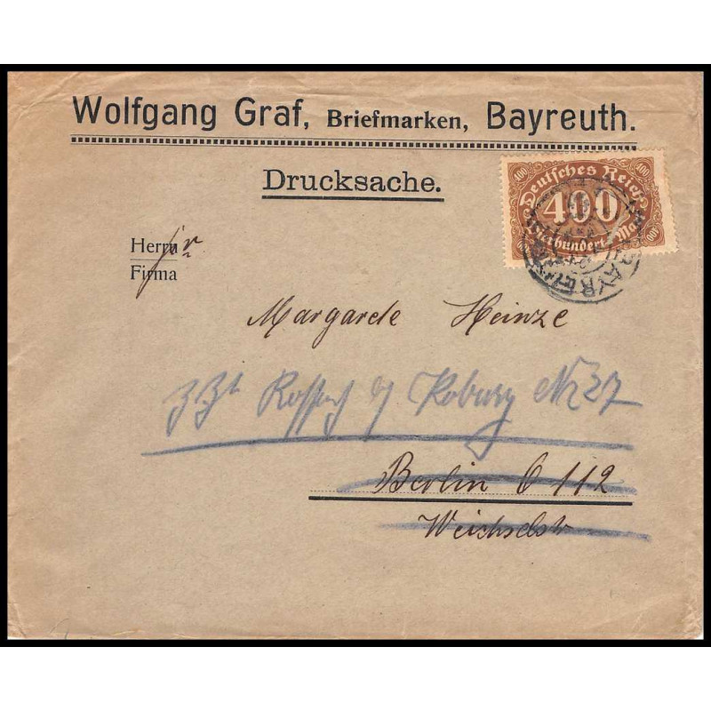 15846 allemagne reich infla N°24 graf bayrouth lettre cover