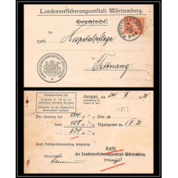 15853 allemagne DIENFTMARKE service N°21 wurttemberg 1921 lettre cover