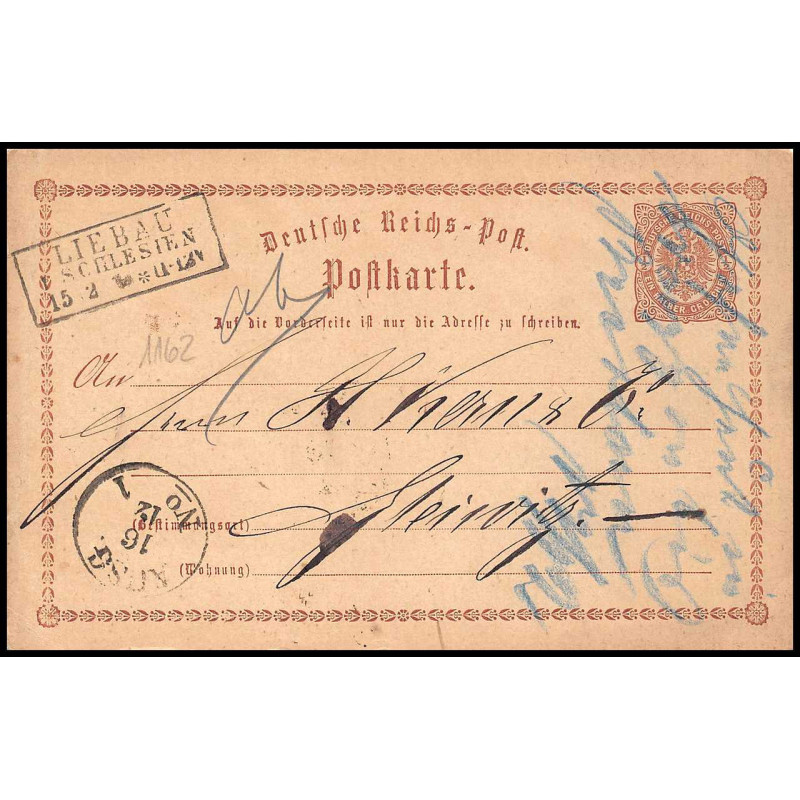15862 allemagne reich post 1/2 p Ganzsache Mi P1 liebau polska 1874 carte postale entier stationery