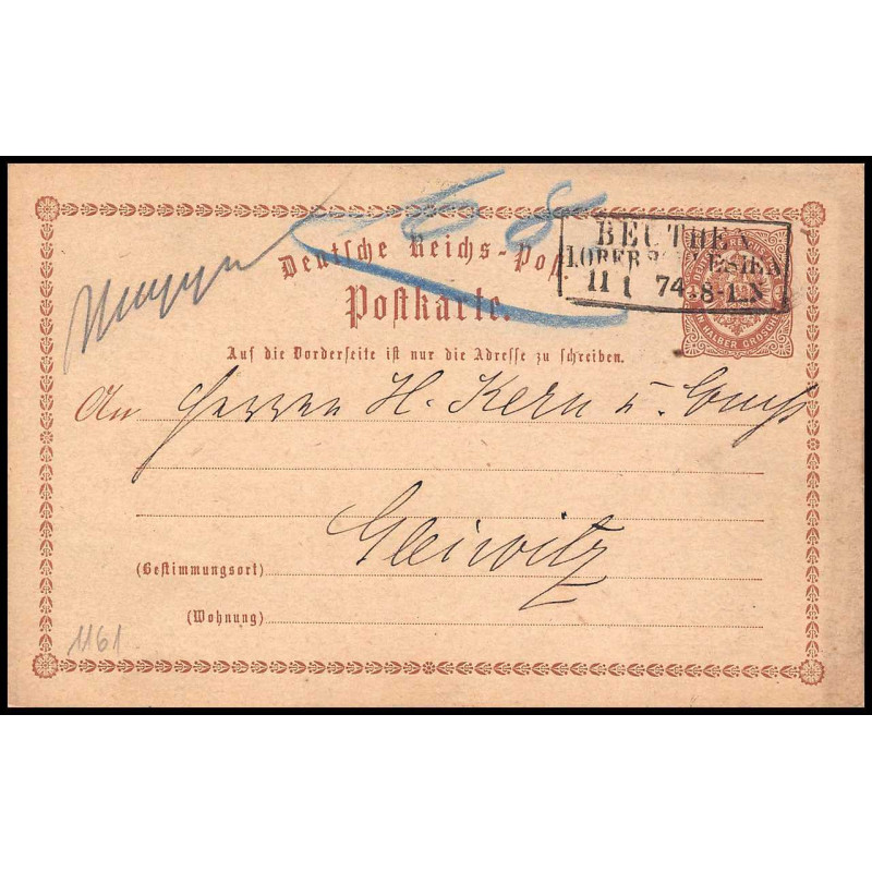 15865 allemagne reich post 1/2 p Ganzsache Mi P1 beuthen polska 1874 carte postale entier stationery