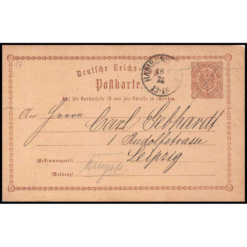 15872 allemagne reich post 1/2 p Ganzsache Mi P1 hamburg 1874 leippzig carte postale entier stationery