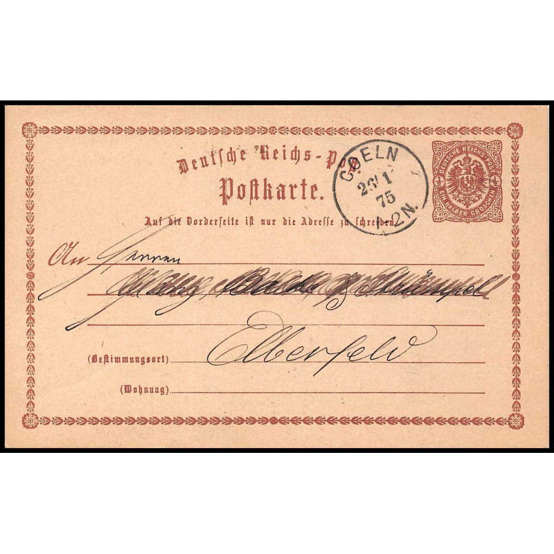 15874 allemagne reich post 1/2 p Ganzsache Mi P1 coeln 1875 carte postale entier stationery
