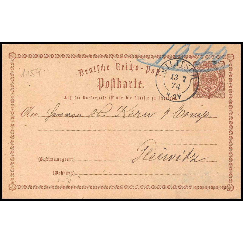 15877 allemagne reich post 1/2 p Ganzsache Mi P1 Militisch serbia ? 1974 carte postale entier stationery