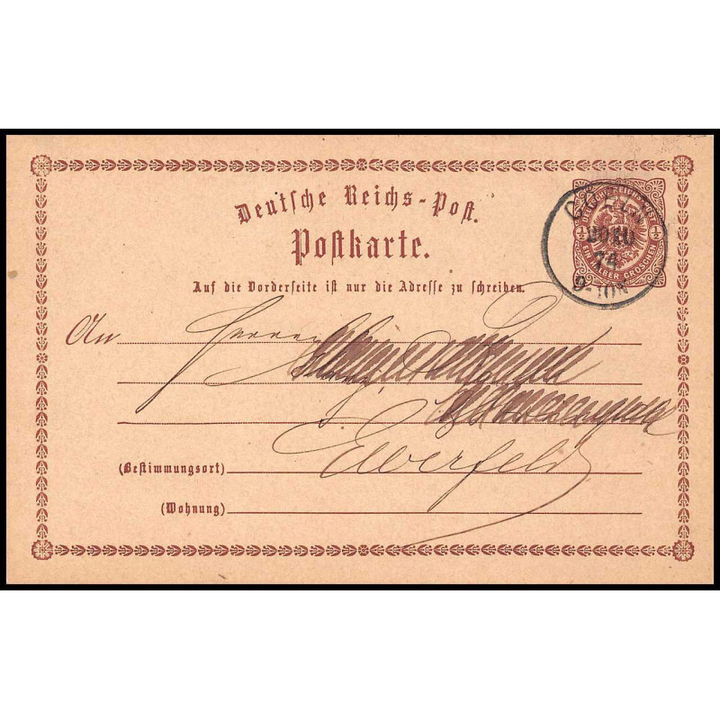 15878 allemagne reich post 1/2 p Ganzsache Mi P1 coeln 1874 carte postale entier stationery
