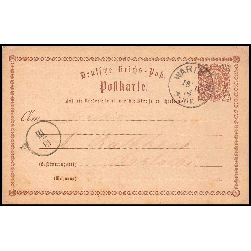 15880 allemagne reich post 1/2 p Ganzsache Mi P1 warin 1874 carte postale entier stationery