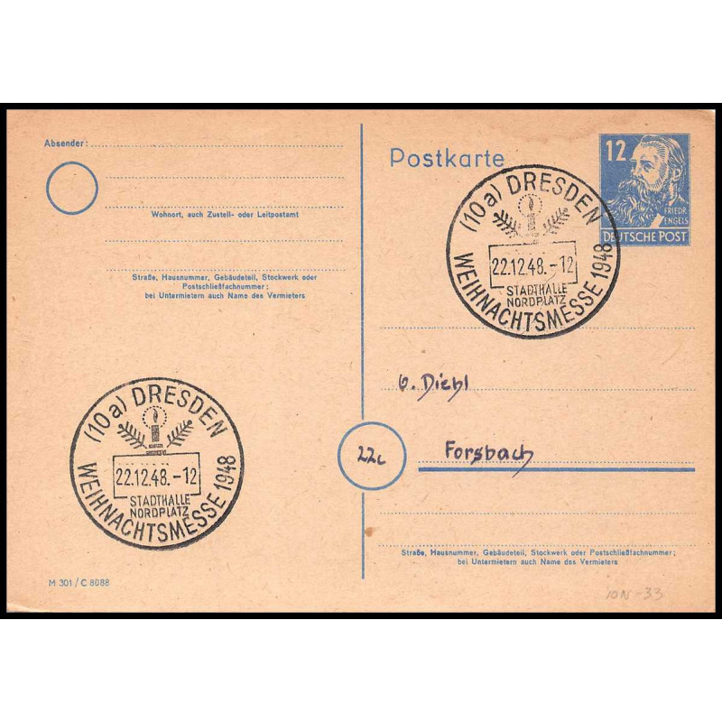 15900 allemagne Ganzsache deutsche post 12Pfg Michel P36 dresden 1948 carte postale entier stationery 