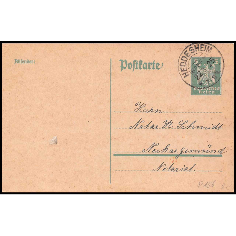 15902 allemagne Ganzsache reich 5 vert heddesheim 1925 carte postale entier stationery 