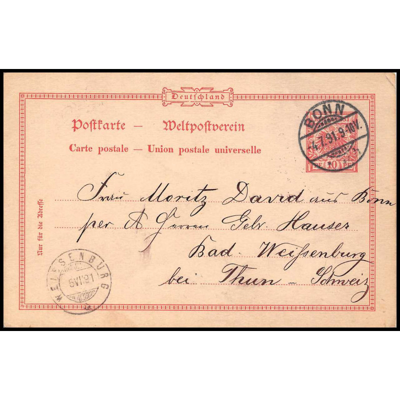 15911 allemagne Ganzsache 10Pfg bonn weissenburg 1891 carte postale entier stationery 