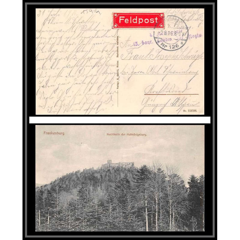 15914 allemagne 1916 feldpost 126 ww1 guerre 14/18 frankenburg carte postcard 