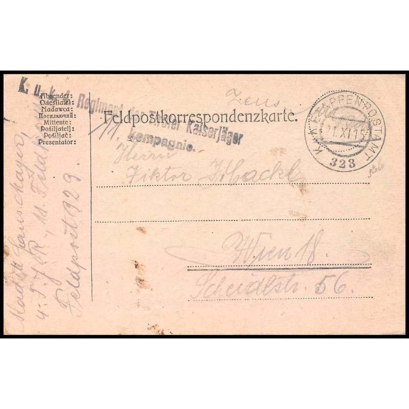 15931 allemagne feldpost 323 wien osterreeich 1915 ww1 guerre 14/18 carte postcard 