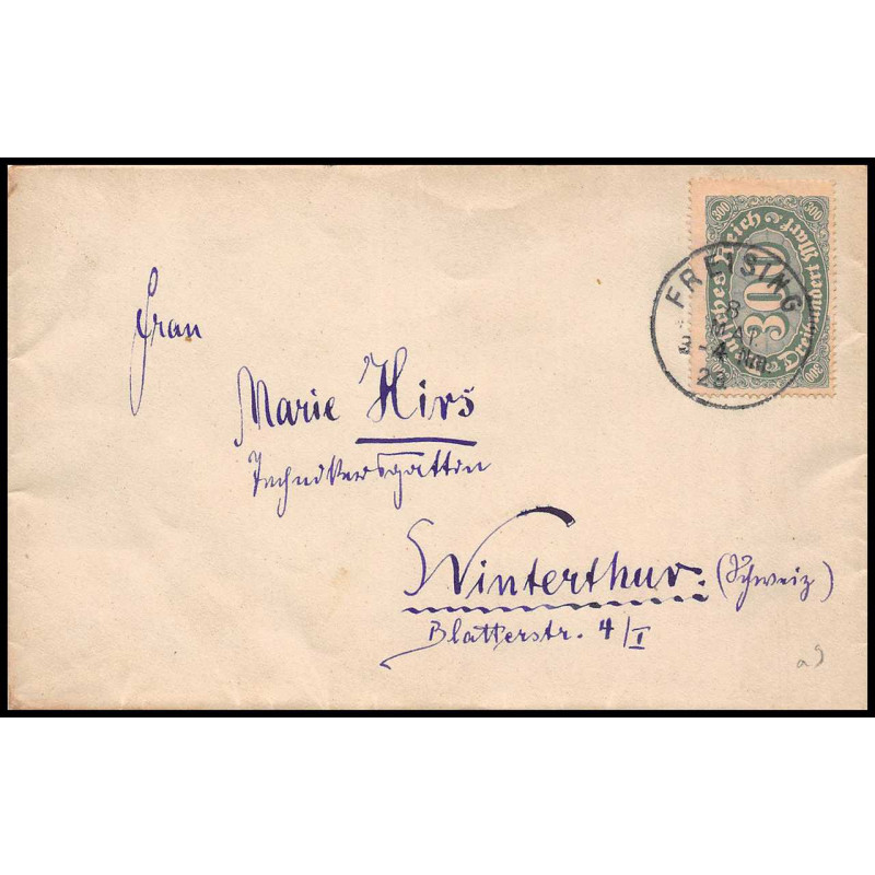 15965 allemagne reich infla N°245 freising 1923 seul sur lettre cover 