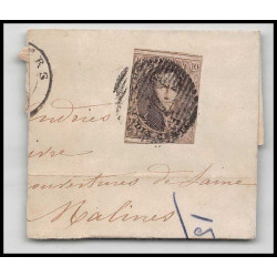 15991 belgique Leopold 10c brun non dentelé anvers 1861 sur fragment 