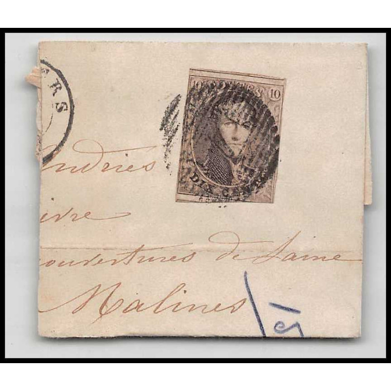 15991 belgique Leopold 10c brun non dentelé anvers 1861 sur fragment 