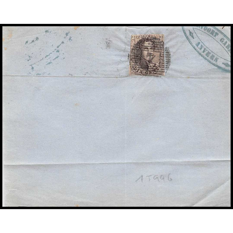 15996 belgique Leopold 10c brun non dentelé anvers sur fragment 