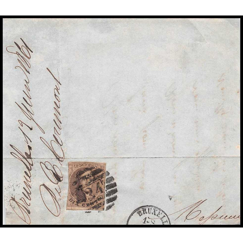 16001 belgique Leopold 10c brun non dentelé bruxelles sur fragment 