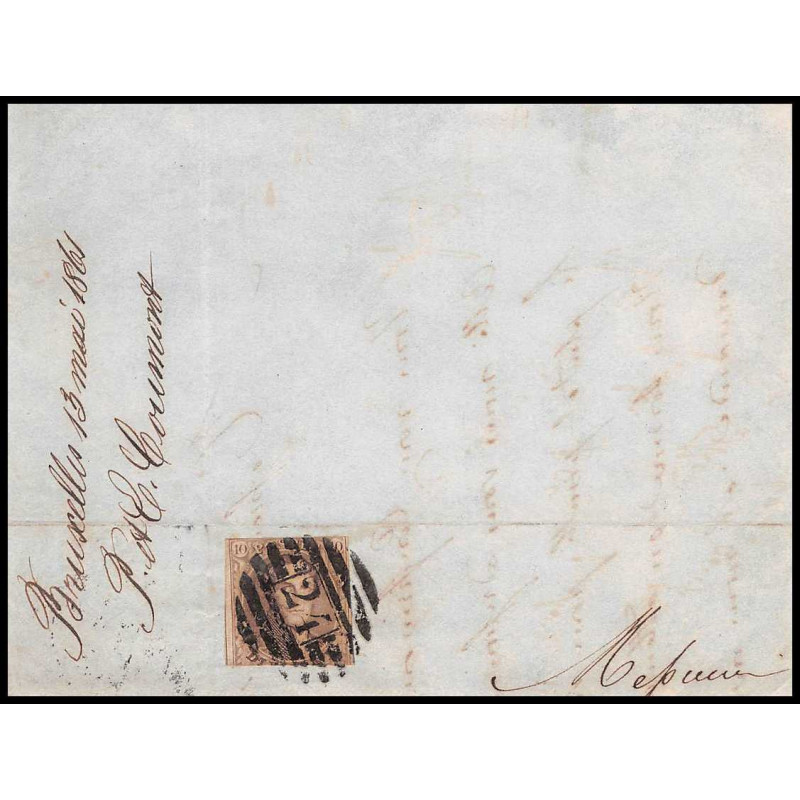 16002 belgique Leopold 10c brun non dentelé bruxelles 1861 sur fragment 