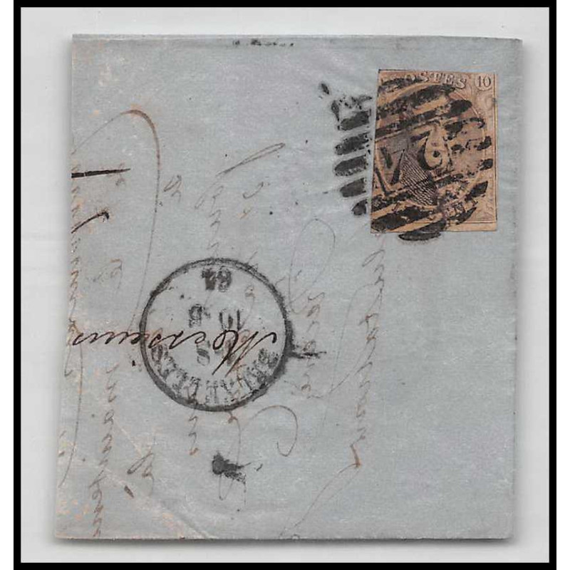 16005 belgique Leopold 10c brun non dentelé bruxelles 1861 sur fragment 