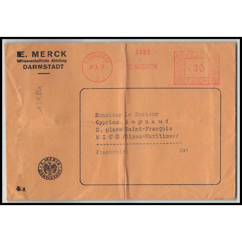 16135 ema darmstadt 1937 pour nice lettre cover germany reich