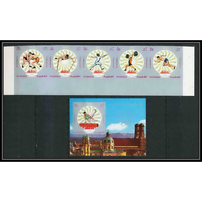 200c Fujeira MNH ** Mi N°673/677 Bloc 53B Non dentelé imperf jeux olympiques olympic games MUNICH 72 escrime