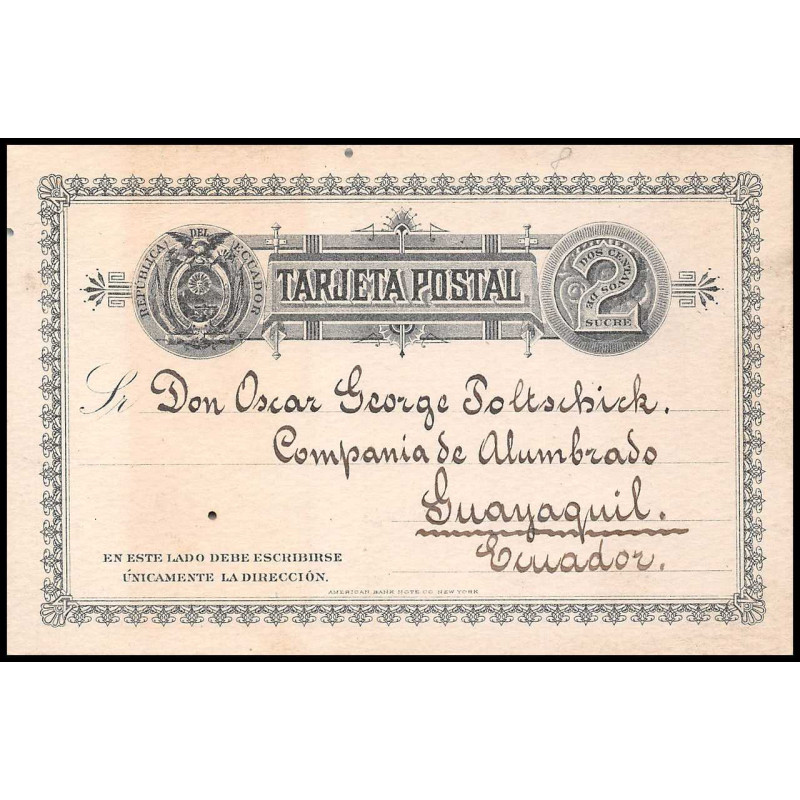 16426 2 centavos black used carte postcard entier stationery equateur ecuador